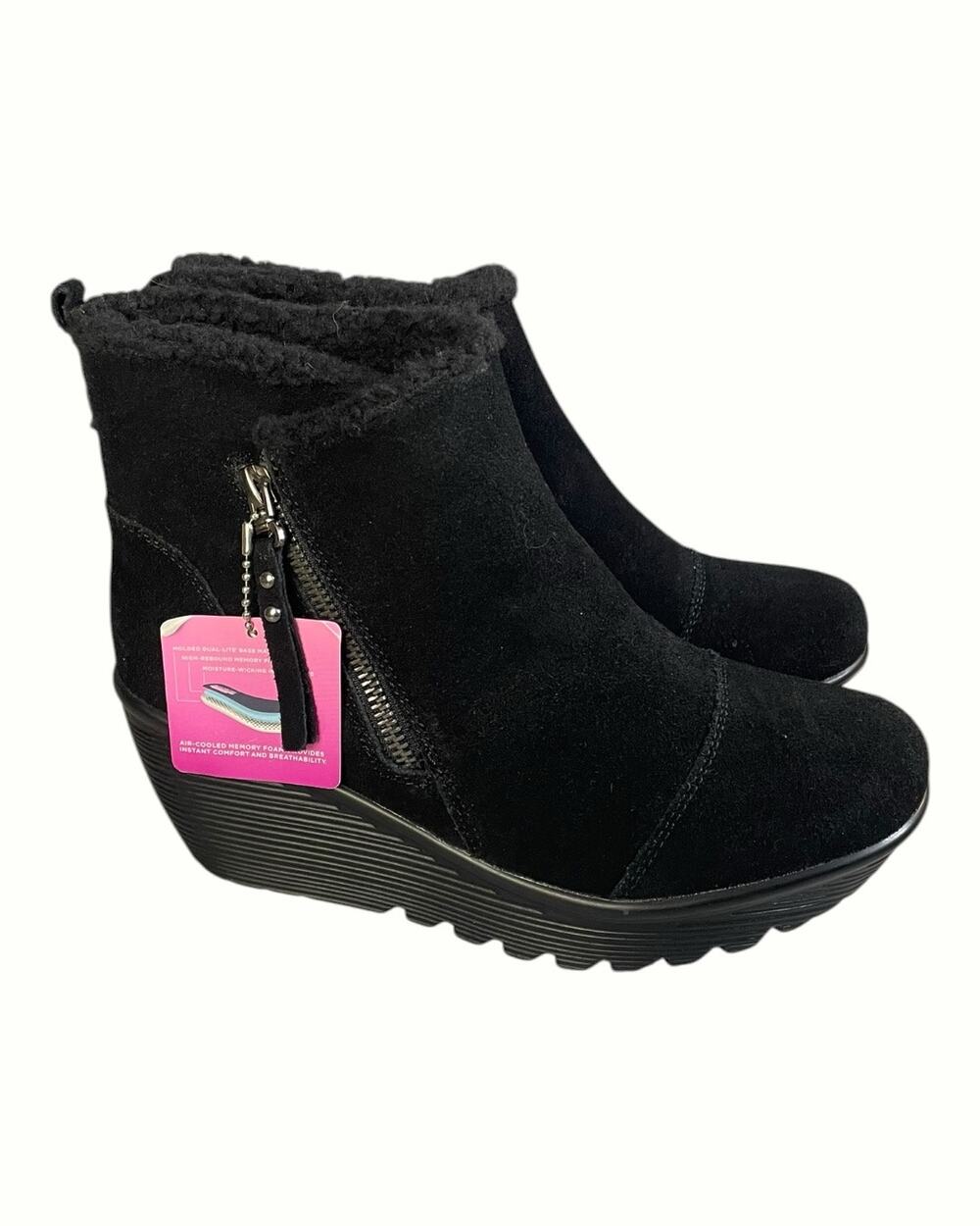 NWT Skechers Women’s Size 8 Black Suede Parallel Off Hours Wedge Boots